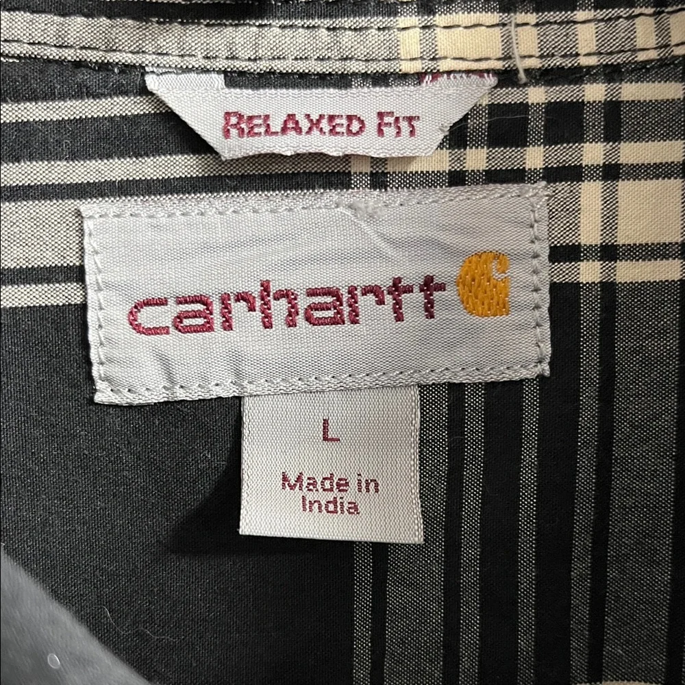 Carhartt Men's Plaid Black and Cream Button Down Shirt - Picture 2 of 4
